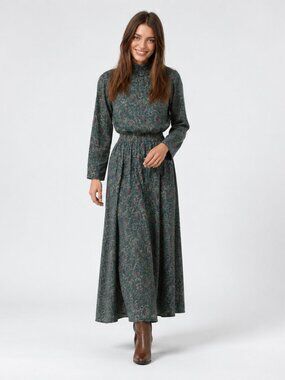 Fads Vintage 80's 100% cotton Paisley Long Sleeve Turtleneck Dress Full Skirt L